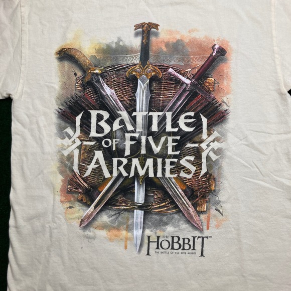 Vintage The Hobbit Shirt Mens M White 2014 Battle Of Five Armies Movie Promo Tee - Picture 3 of 9
